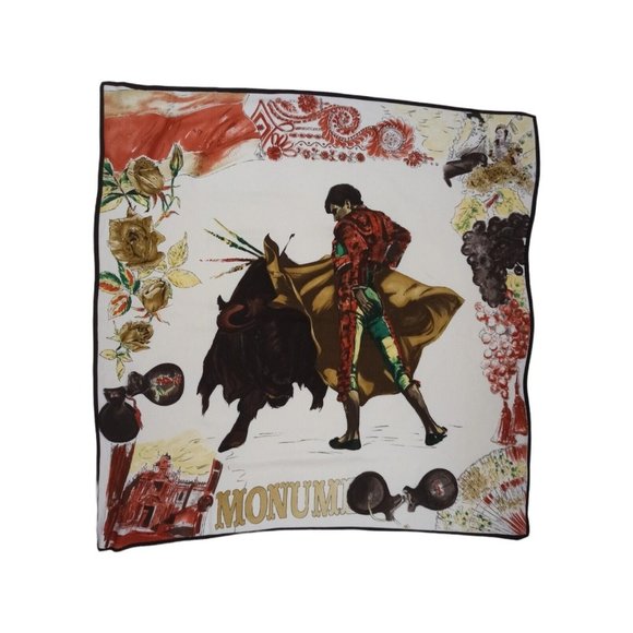 BEAUTIFUL White Pleated Bullfighting Silk Scarf ITALY 34.5